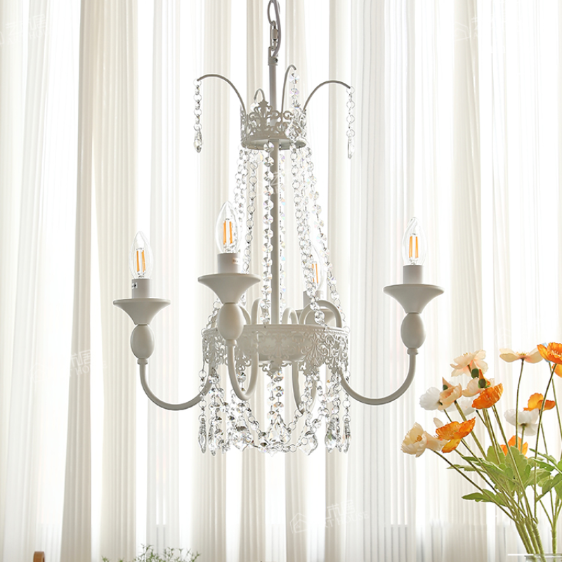 Vintage White Metal & Glass Geometric Candelabra Chandelier Light -Homdiy