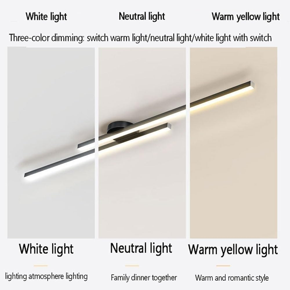 Modern Aluminium Long Strip Semi Flush Mount LED Ceiling Light For Living Room