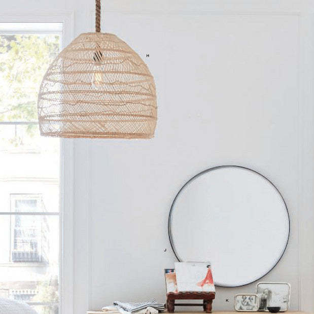 Handmade Hemp Rope Hanging Ceiling Lights Rattan Kitchen Pendant Light -Homdiy