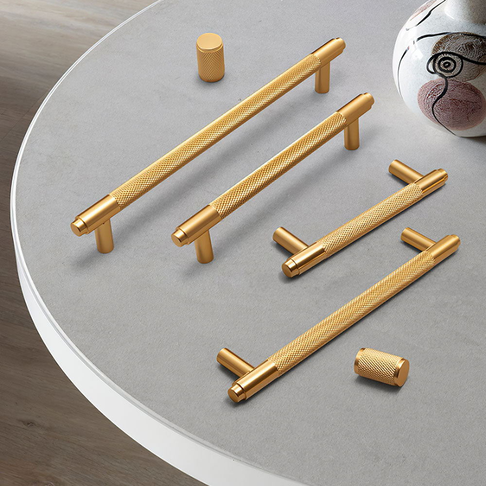 Gold Metal Cabinet Drawer Knurled Pulls