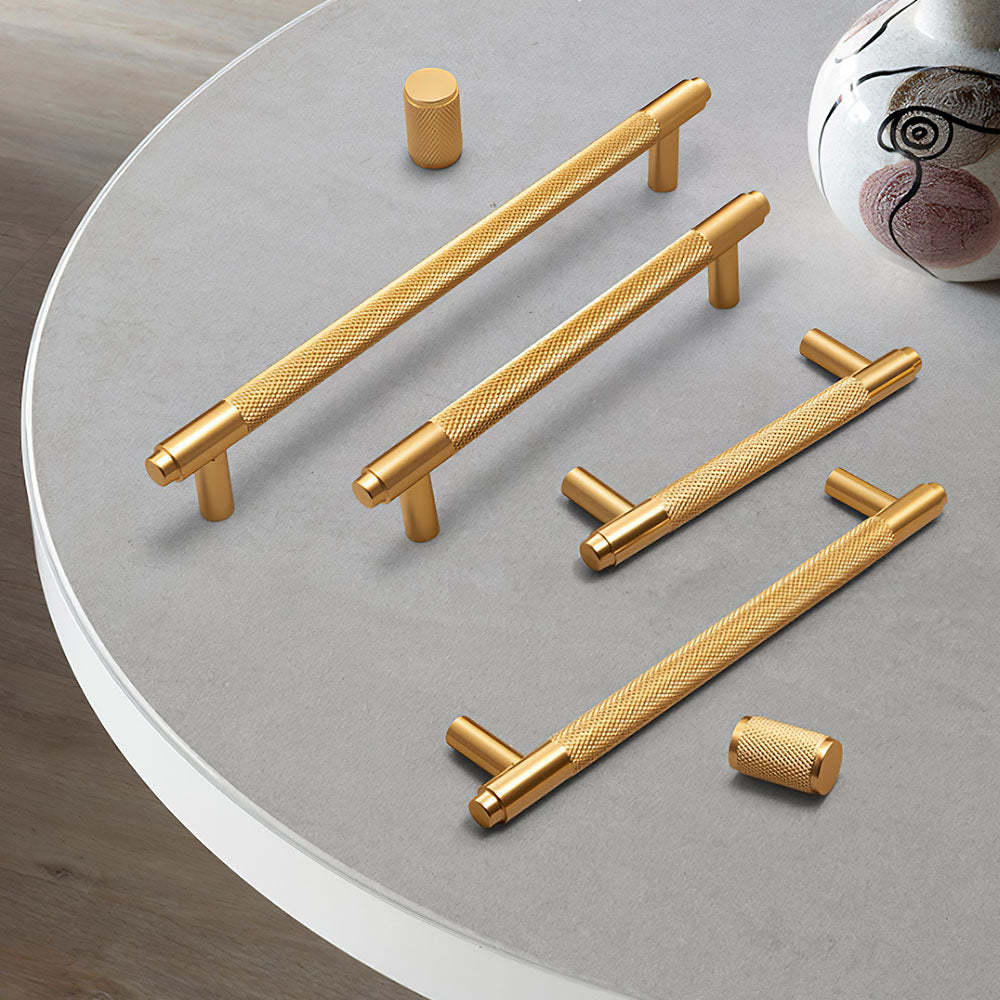 Gold Metal Cabinet Drawer Knurled Pulls