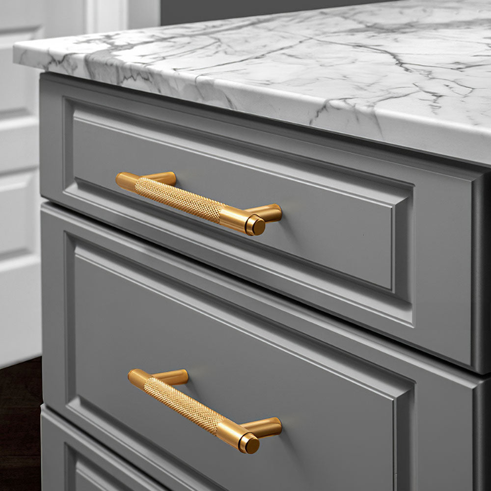 Gold Metal Cabinet Drawer Knurled Pulls