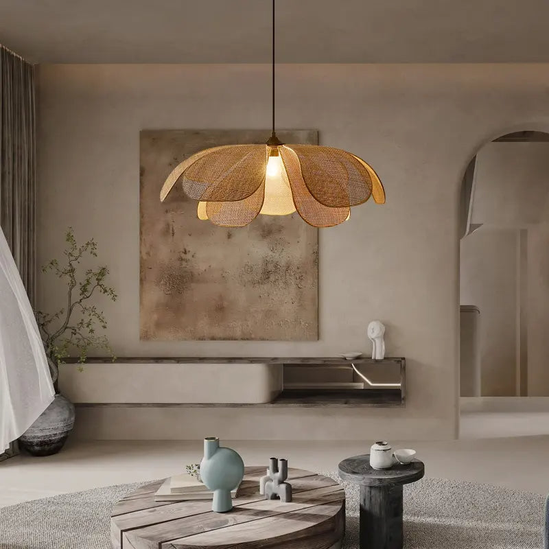 Vintage Petal Rattan Ceiling Pendant Light
