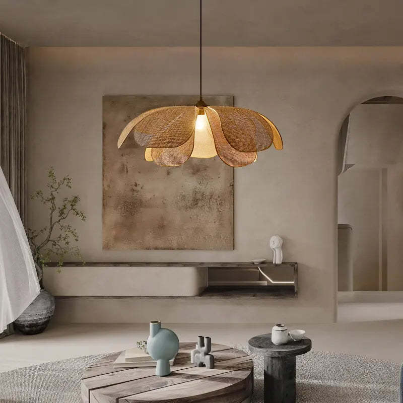Vintage Petal Rattan Ceiling Pendant Light