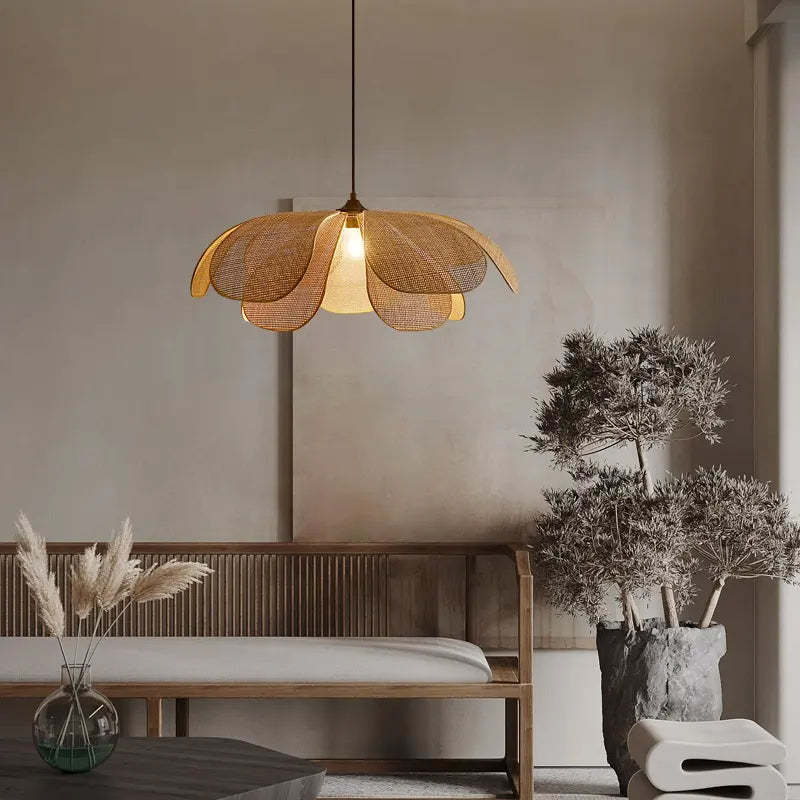 Vintage Petal Rattan Ceiling Pendant Light