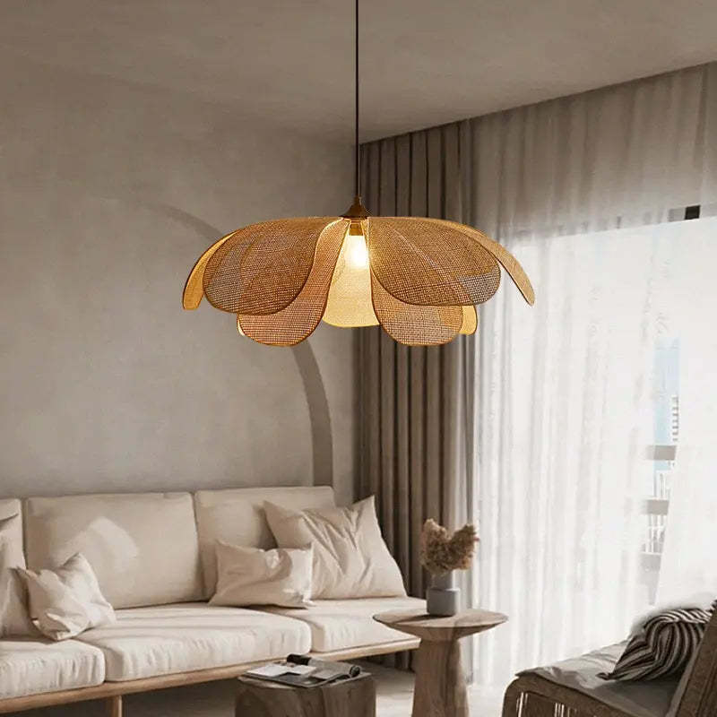 Vintage Petal Rattan Ceiling Pendant Light