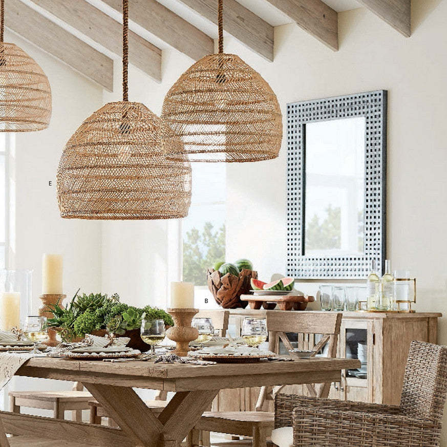 Handmade Hemp Rope Hanging Ceiling Lights Rattan Kitchen Pendant Light -Homdiy