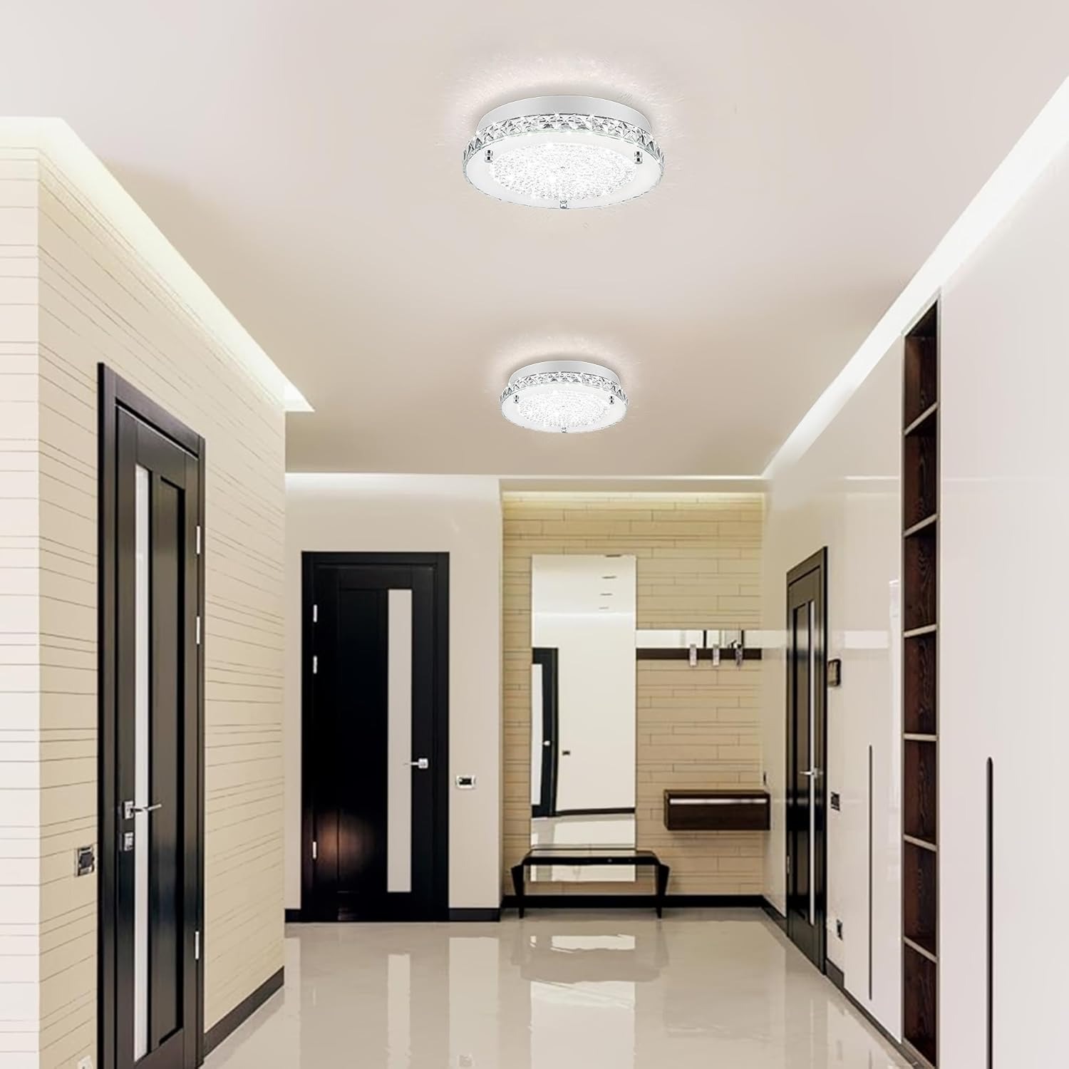 Vintage Silver Flush Mount Crystal Hallway Ceiling Lights