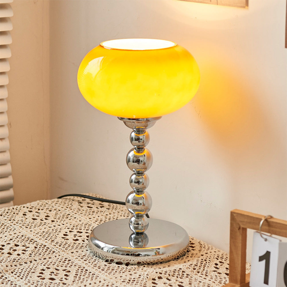 Vintage Bauhaus Yellow & White Glass Table Lamp -Homdiy