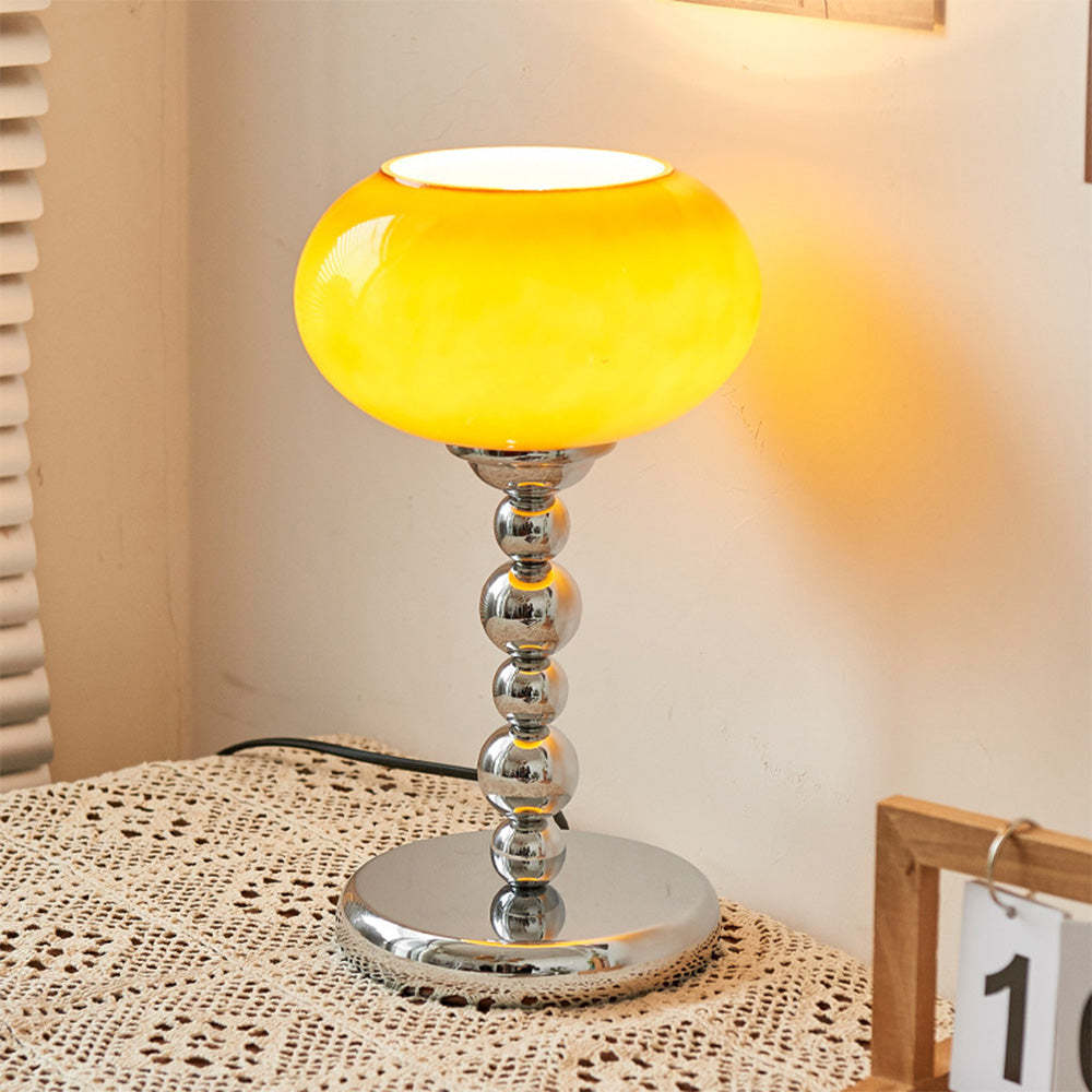 Vintage Bauhaus Yellow & White Glass Table Lamp -Homdiy