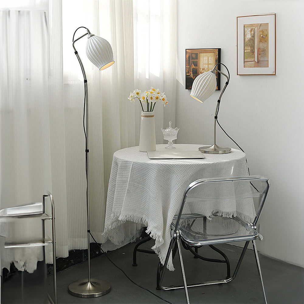 Vintage White Ceramic Ribbed Floor Lamp -Homdiy
