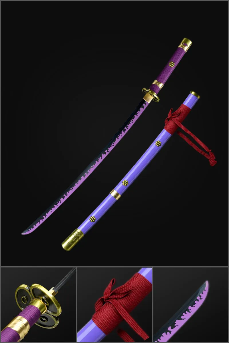 Ručně vyráběná anime katana One Piece Roronoa Zoro's Fire Demon Sword Purple Blade 1095 High Carbon Steel Purple