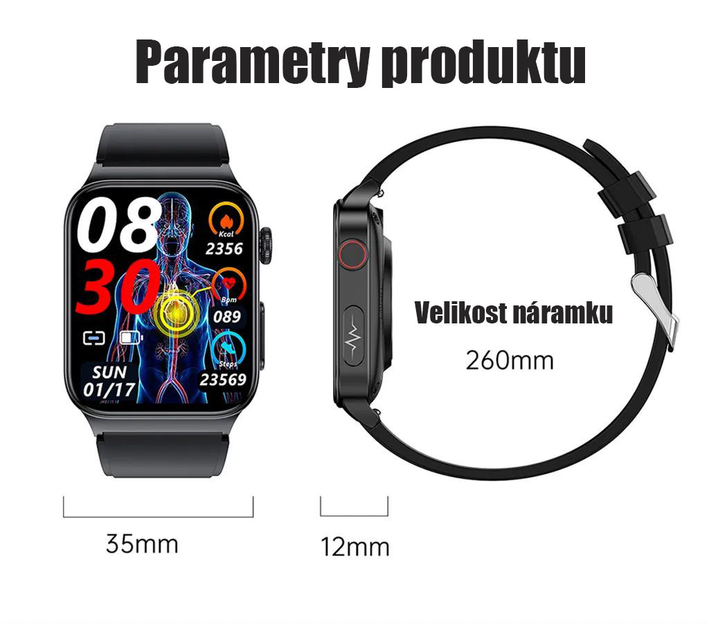 Chytré hodinky, komplexní sledování zdravotního stavu, glukóza v krvi, EKG, personalizovaný ciferník, hodinky BT5.1, chytré hodinky, sportovní, vodotěsné, monitor srdečního tepu, monitor glukózy