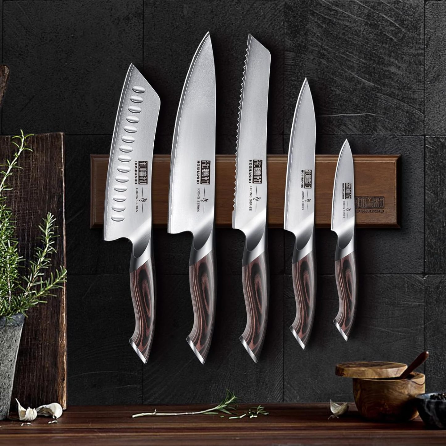 HOSHANHO Knife Set with Magnetic Knife Holder, 6 Pieces Japanese German High Carbon Steel Kitchen Knife Set, Ultra Sharp Professional Chef Knives Sets