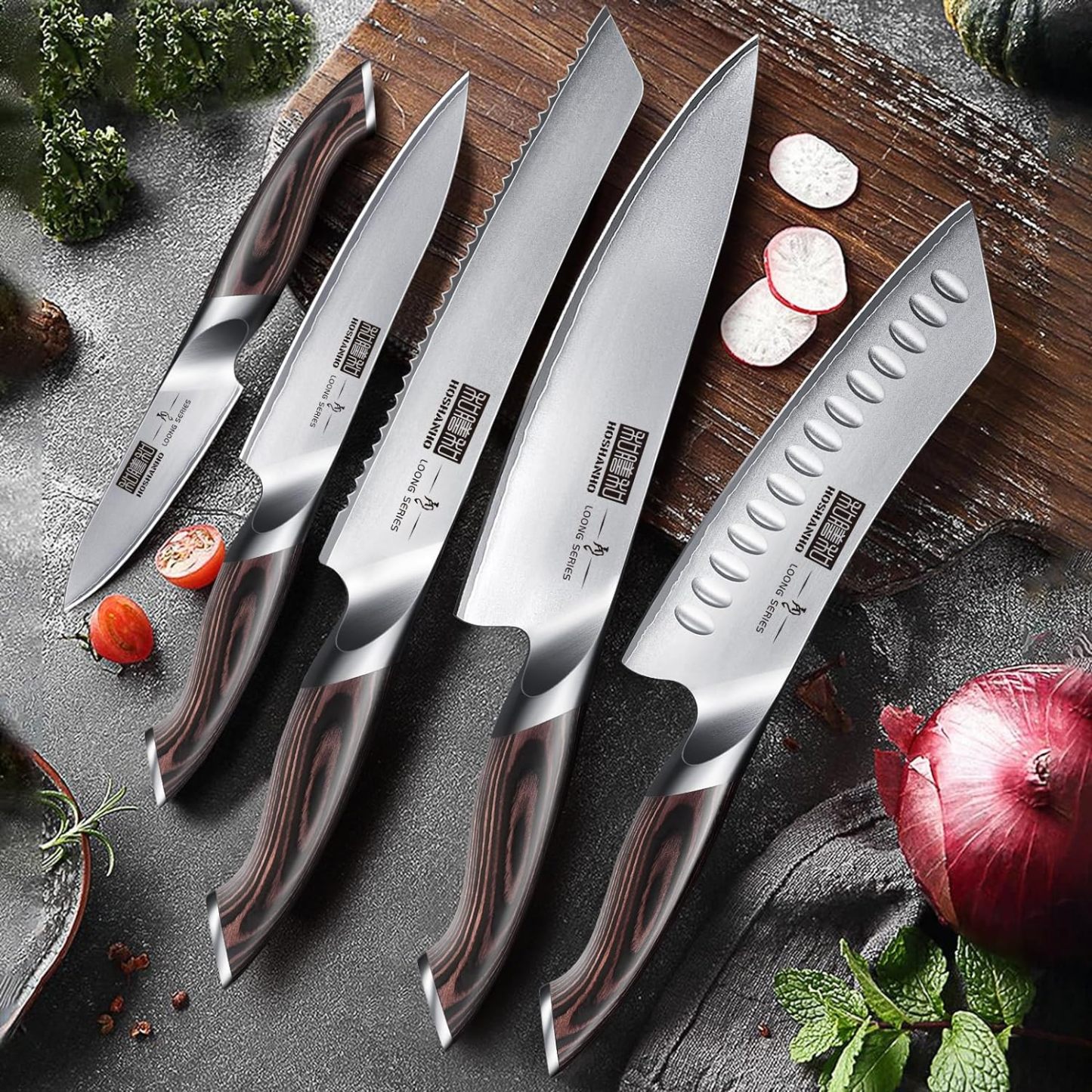 HOSHANHO Knife Set with Magnetic Knife Holder, 6 Pieces Japanese German High Carbon Steel Kitchen Knife Set, Ultra Sharp Professional Chef Knives Sets