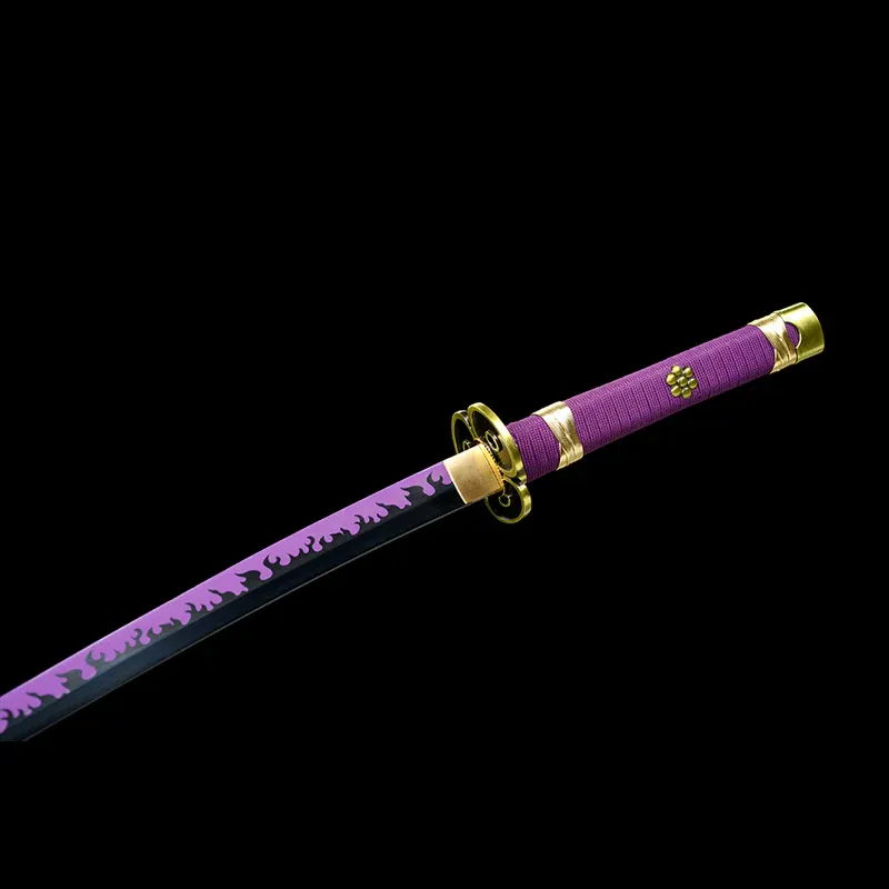 Ručně vyráběná anime katana One Piece Roronoa Zoro's Fire Demon Sword Purple Blade 1095 High Carbon Steel Purple