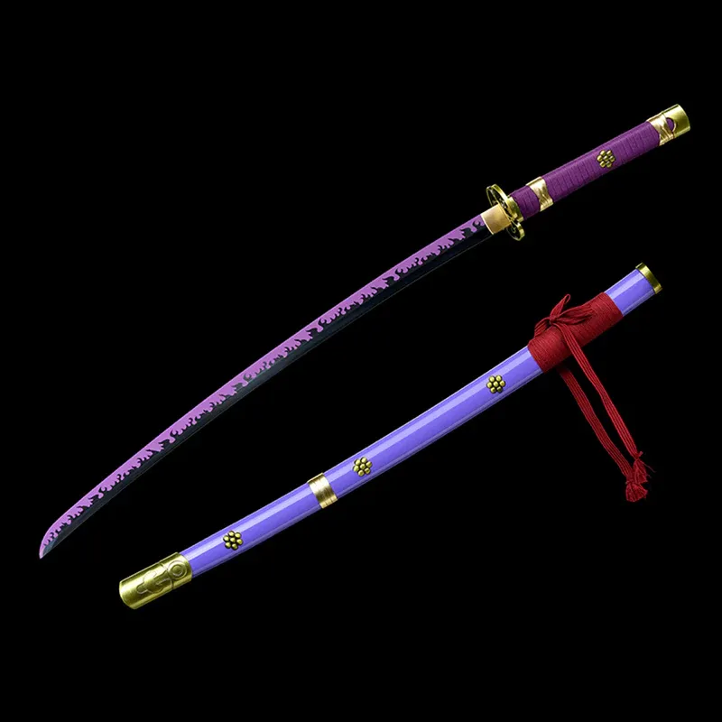 Ručně vyráběná anime katana One Piece Roronoa Zoro's Fire Demon Sword Purple Blade 1095 High Carbon Steel Purple