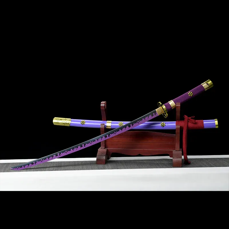 Ručně vyráběná anime katana One Piece Roronoa Zoro's Fire Demon Sword Purple Blade 1095 High Carbon Steel Purple