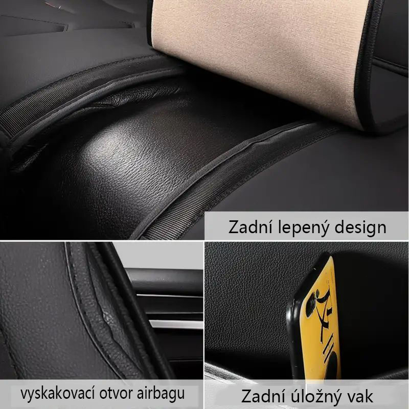 5místný prémiový potah z umělé kůže - 360° plná ochrana, prodyšný a protiskluzový - Odolný, celoroční, vhodný pro osobní automobily, SUV, nákladní automobily - Snadná instalace