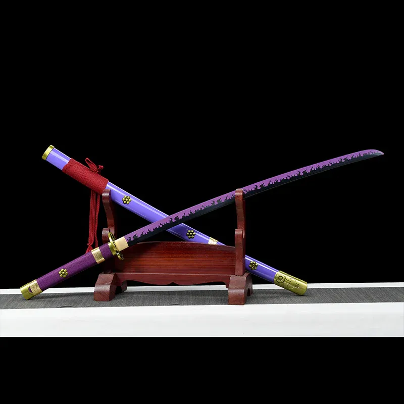 Ručně vyráběná anime katana One Piece Roronoa Zoro's Fire Demon Sword Purple Blade 1095 High Carbon Steel Purple