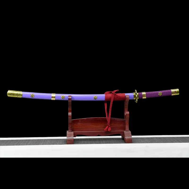 Ručně vyráběná anime katana One Piece Roronoa Zoro's Fire Demon Sword Purple Blade 1095 High Carbon Steel Purple
