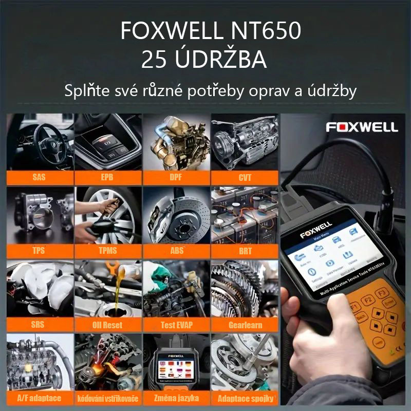 Skener FOXWELL NT650 Elite OBD2, 25 resetů, diagnostický nástroj ABS SRS, obousměrná čtečka kódů ABSBleeding SRs, diagnostický nástroj pro vstřikování oleje SAS BRT EPB TPS do auta