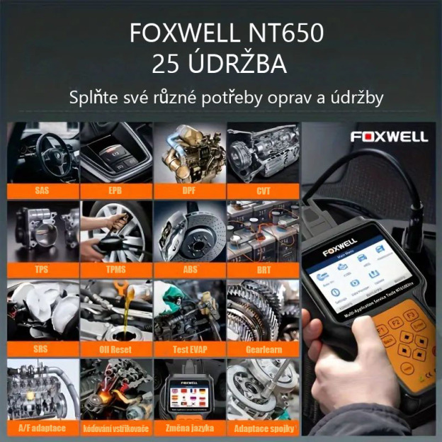 Skener FOXWELL NT650 Elite OBD2, 25 resetů, diagnostický nástroj ABS SRS, obousměrná čtečka kódů ABSBleeding SRs, diagnostický nástroj pro vstřikování oleje SAS BRT EPB TPS do auta