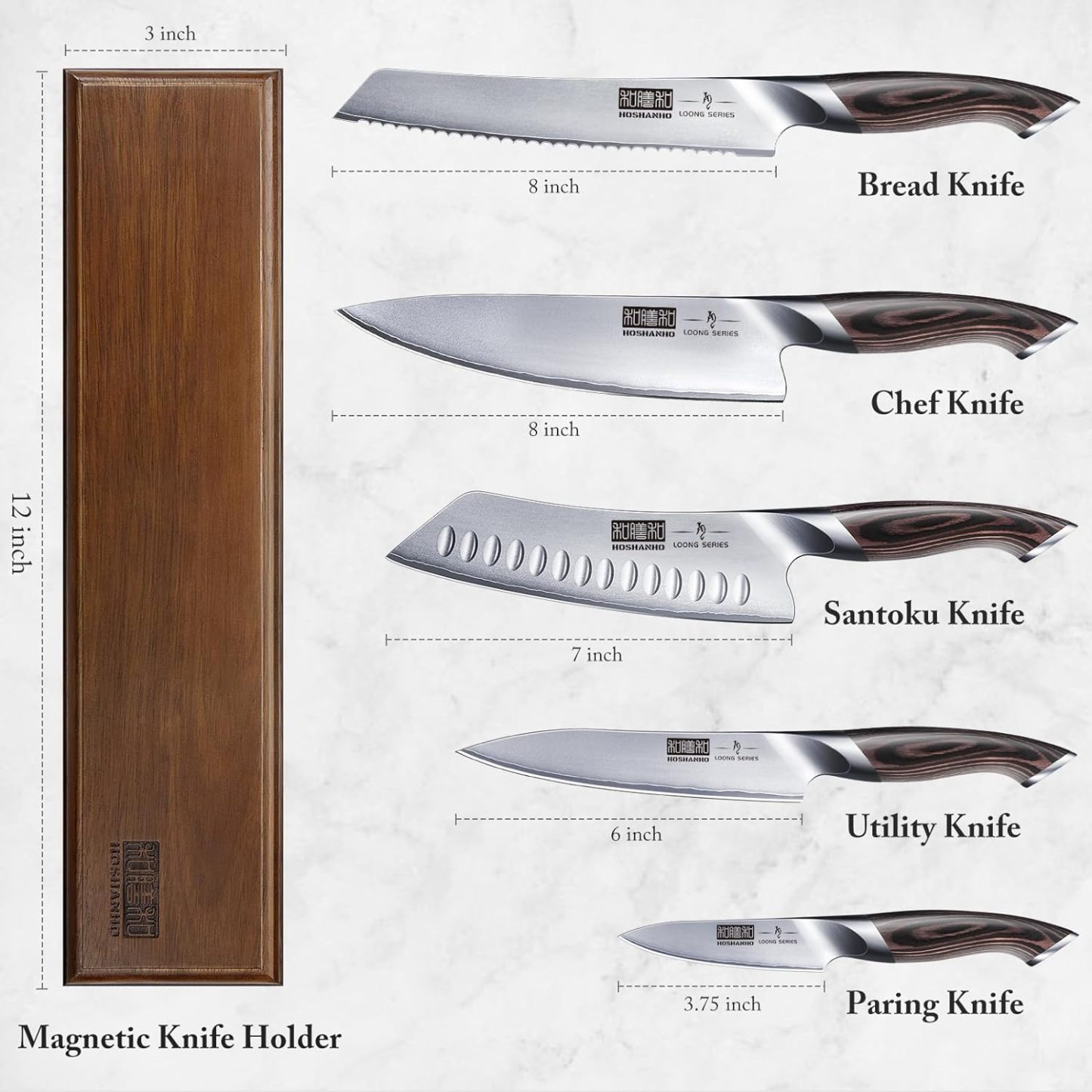 HOSHANHO Knife Set with Magnetic Knife Holder, 6 Pieces Japanese German High Carbon Steel Kitchen Knife Set, Ultra Sharp Professional Chef Knives Sets