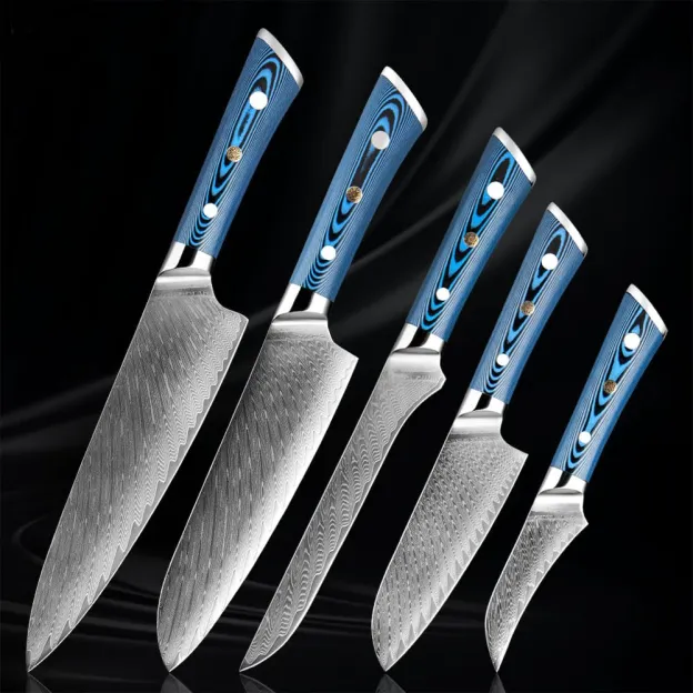 Set de 5 cuțite din oțel Damasc japonez