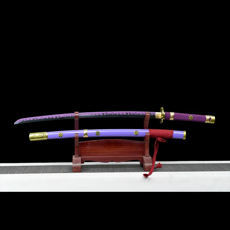 Ručně vyráběná anime katana One Piece Roronoa Zoro's Fire Demon Sword Purple Blade 1095 High Carbon Steel Purple