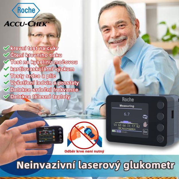 【Roche Accu-Chek】Vysoce přesný neinvazivní monitor glukózy v krvi a oxymetr