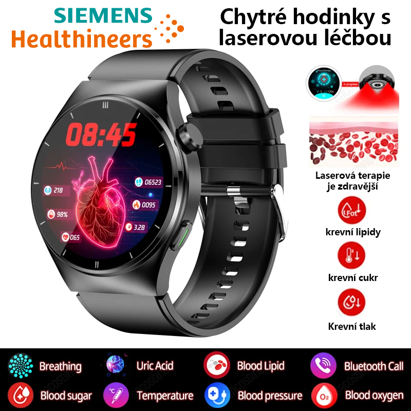 Laseroterapeutické hodinky Siemens dokážou monitorovat srdeční frekvenci/krevní tlak/glykemii