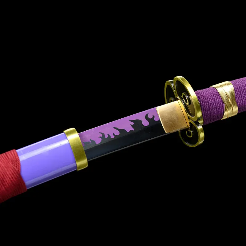 Ručně vyráběná anime katana One Piece Roronoa Zoro's Fire Demon Sword Purple Blade 1095 High Carbon Steel Purple