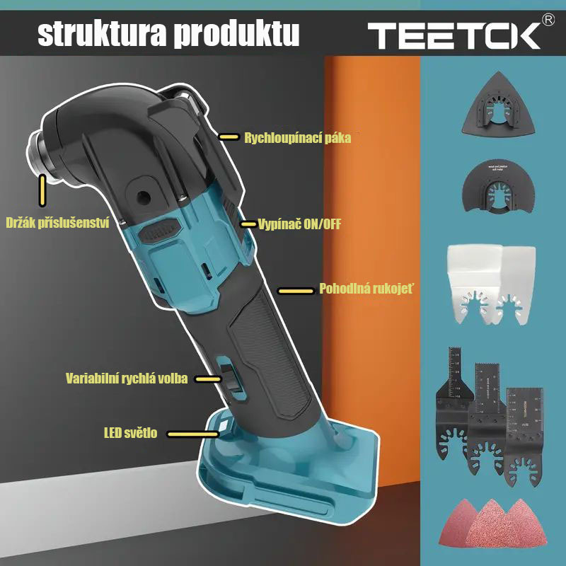 Oscilační multifunkční nářadí s 2x lithiovou baterií, Akumulátorové multifunkční nářadí Bezkartáčová oscilační pila Kompatibilní s 18V baterií, Včetně 22ks Příslušenství pro řezání, broušení, škrábání
