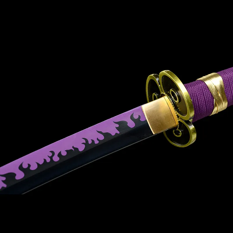 Ručně vyráběná anime katana One Piece Roronoa Zoro's Fire Demon Sword Purple Blade 1095 High Carbon Steel Purple