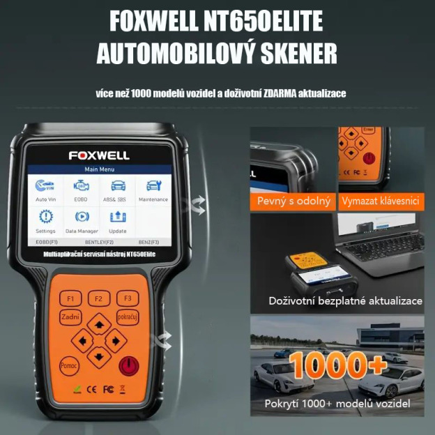 Skener FOXWELL NT650 Elite OBD2, 25 resetů, diagnostický nástroj ABS SRS, obousměrná čtečka kódů ABSBleeding SRs, diagnostický nástroj pro vstřikování oleje SAS BRT EPB TPS do auta