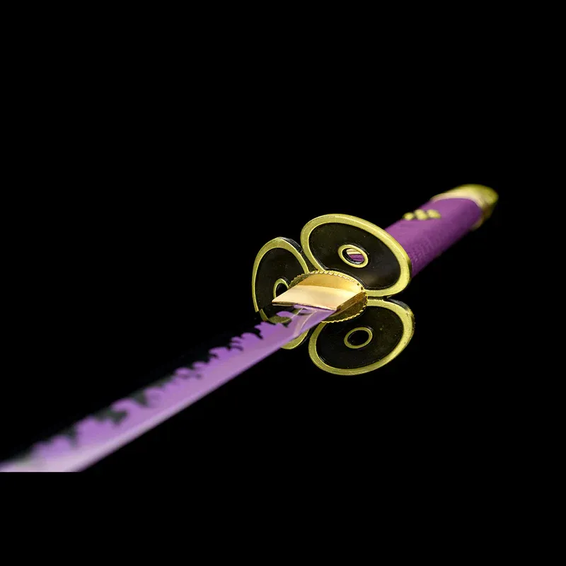 Ručně vyráběná anime katana One Piece Roronoa Zoro's Fire Demon Sword Purple Blade 1095 High Carbon Steel Purple