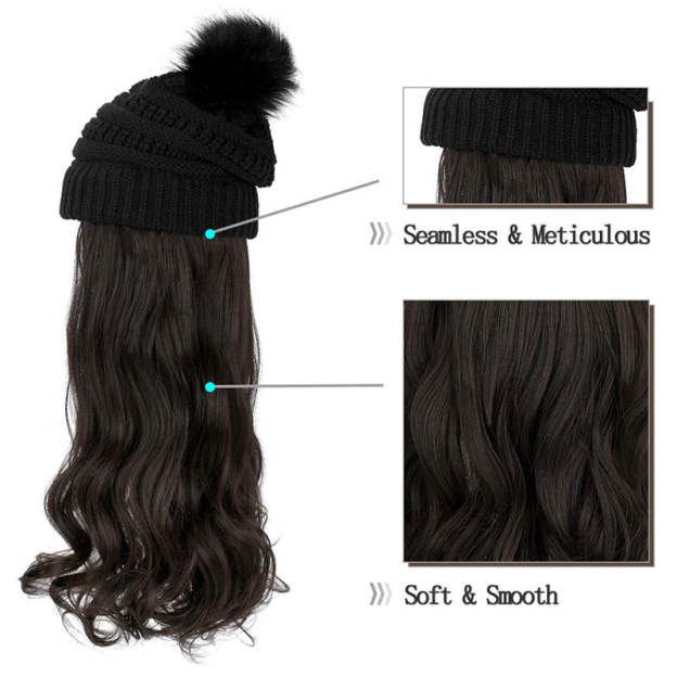 New Warm Detachable One-Piece Big Wave Wig Knit Hat（50% OFF）