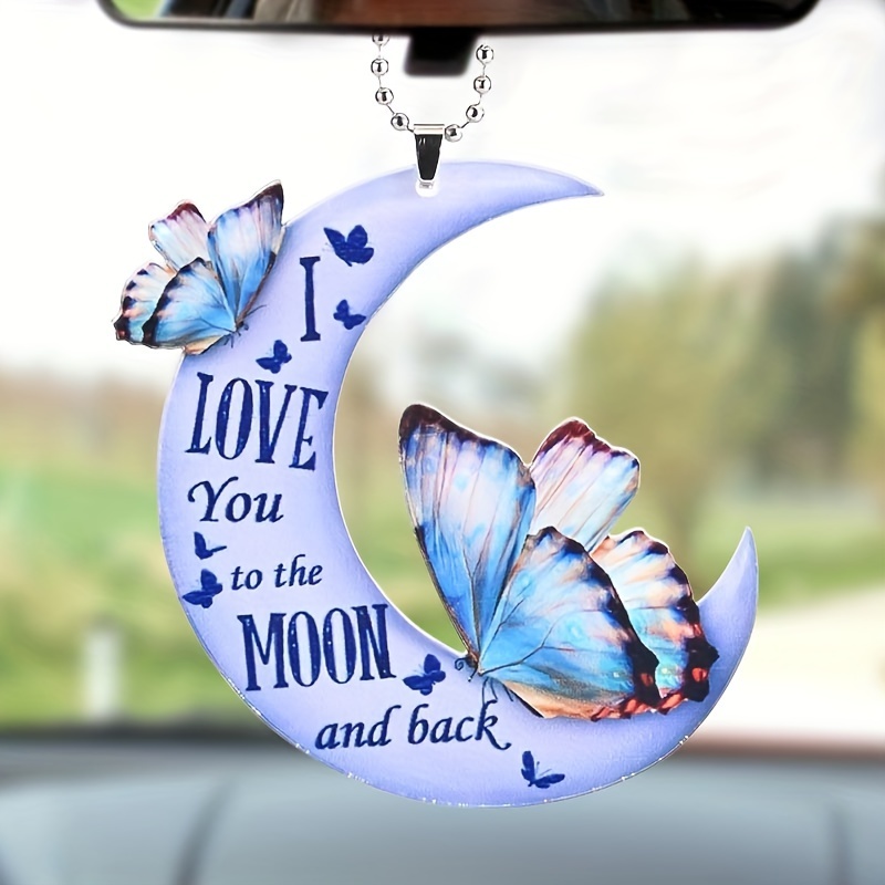 Beautiful Blue Butterfly Moon Pendant - Perfect Car Rearview Mirror Accessory & Gift!
