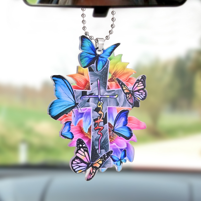 Brighten Up Your Home and Car with This Colorful Butterfly Jesus Cross Pendant!