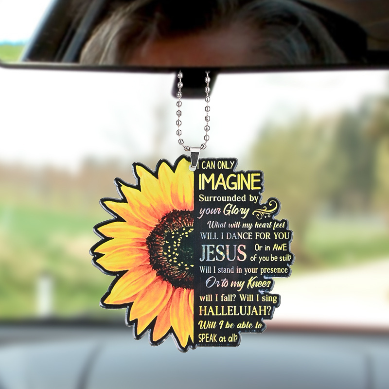Unique Sunflower Jesus Pendant: Add a Touch of Beauty to Your Car Interior!