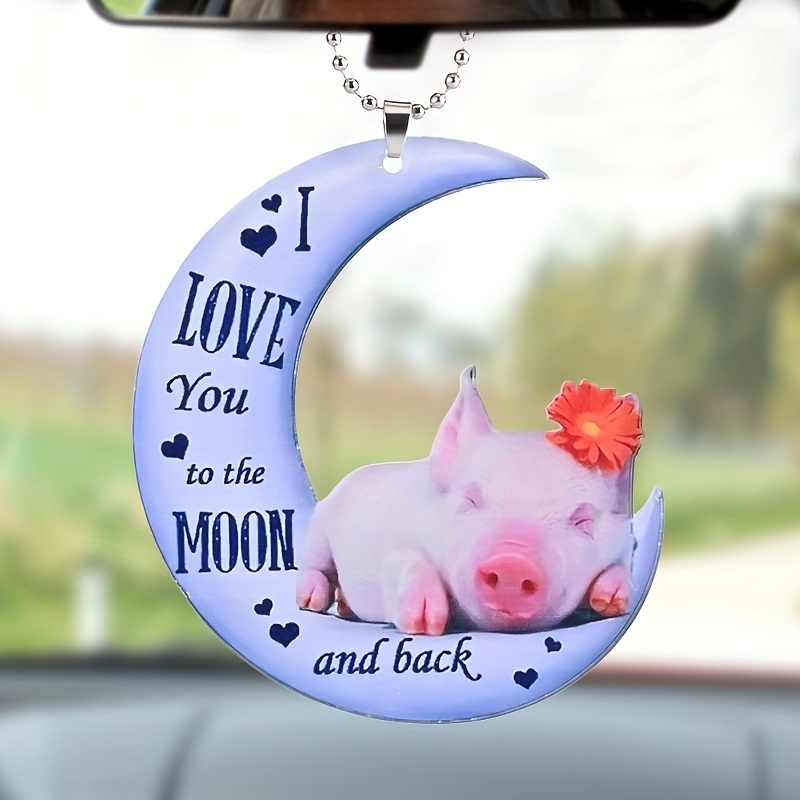 Unique Blue Moon Piggy Pendant - A Perfect Gift for Car Rearview Mirror Accessory Lovers!