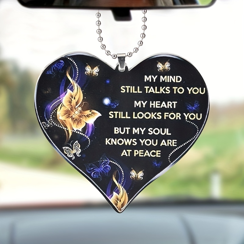My Mind Still Talk To You Butterfly Heart Keepsake Ornament, Car Interior Rear View Mirror Charm Accessories Keychain Accessories Bag Pendant Gift