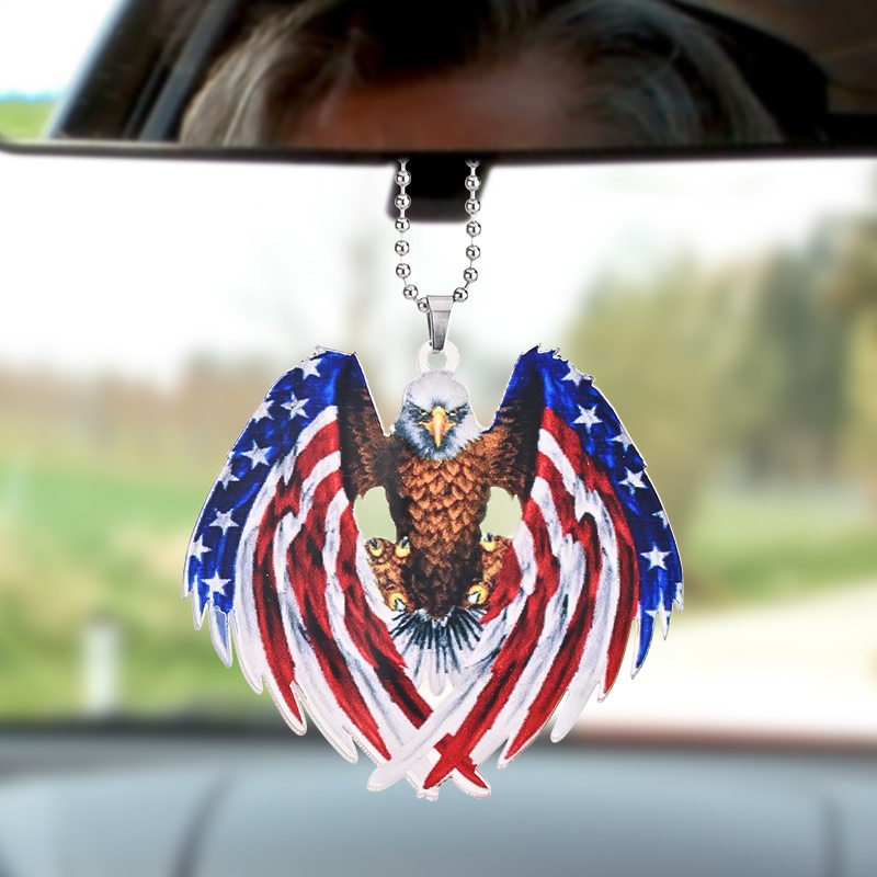 Show Your Patriotism with This Car Rear View Mirror Hanging American Flag Eagle Pendant!