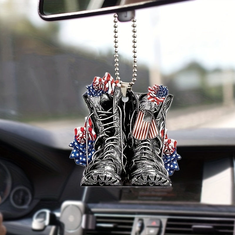 Patriotic Car Rearview Mirror Decoration - Memorial Day Freedom Boots Key Chain - Perfect for July 4th & Veterans Day!