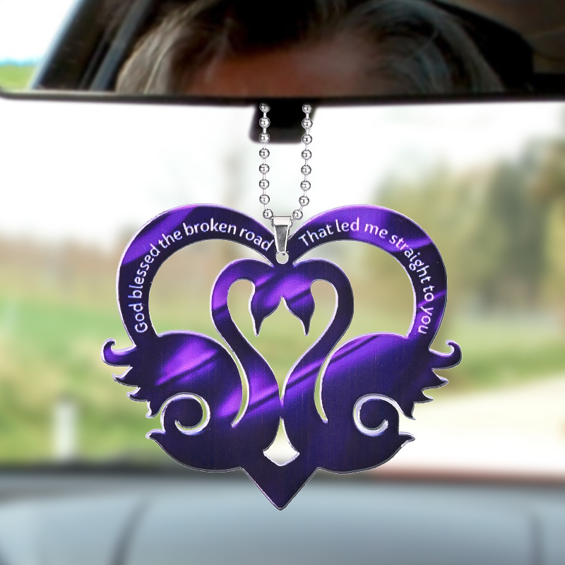 Add a Touch of Elegance to Your Car with this 1pc Purple Love Swan Hanging Decoration