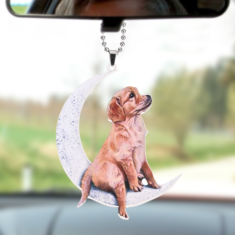 Moon Dog Car Hanging Decorative Ornament Car Pendant Interior Rear View Mirror Charm Accessories Homemade Window Decor Wall Sets Decoration