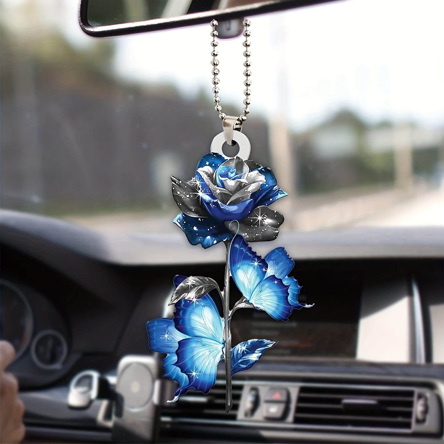 Fashionable Blue Butterfly Car Charm - Add a Touch of Elegance to Your Rearview Mirror!