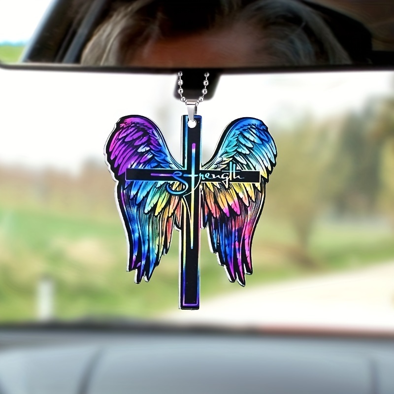 Colored Feather Cross Decorative Pendant, Automotive Accessories, Automotive Interior Rearview Mirror Pendant, Home Decorative Pendant, Bag Pendant