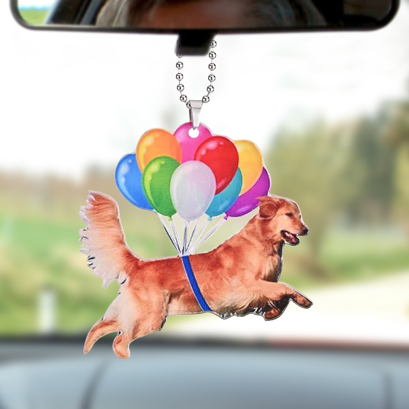 Golden Retriever Car Pendant Rearview Mirror Pendant, Colorful Balloon Dog Car Pendant Car Interior Decoration, Home Window Room Hanging